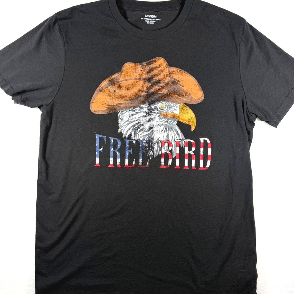 Free Bird Eagle Cowboy Hat Patriotic Graphic T-Shirt Black Mens Medium RN133209